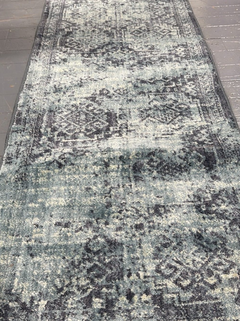 Distressed Blue and Gray Runner Rug - Classic Hallway Accent